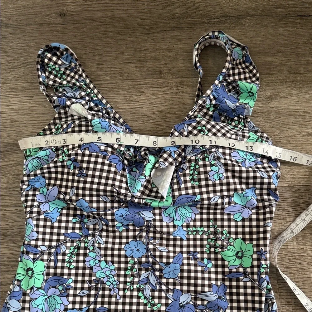 Lands' End Blue Floral Checkered one piece Swimsuit size: 10